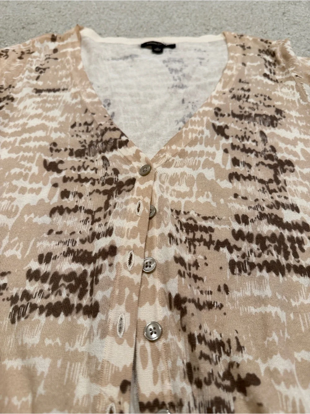 Banana Republic Beige and Brown Abstract Print V-Neck Cardigan